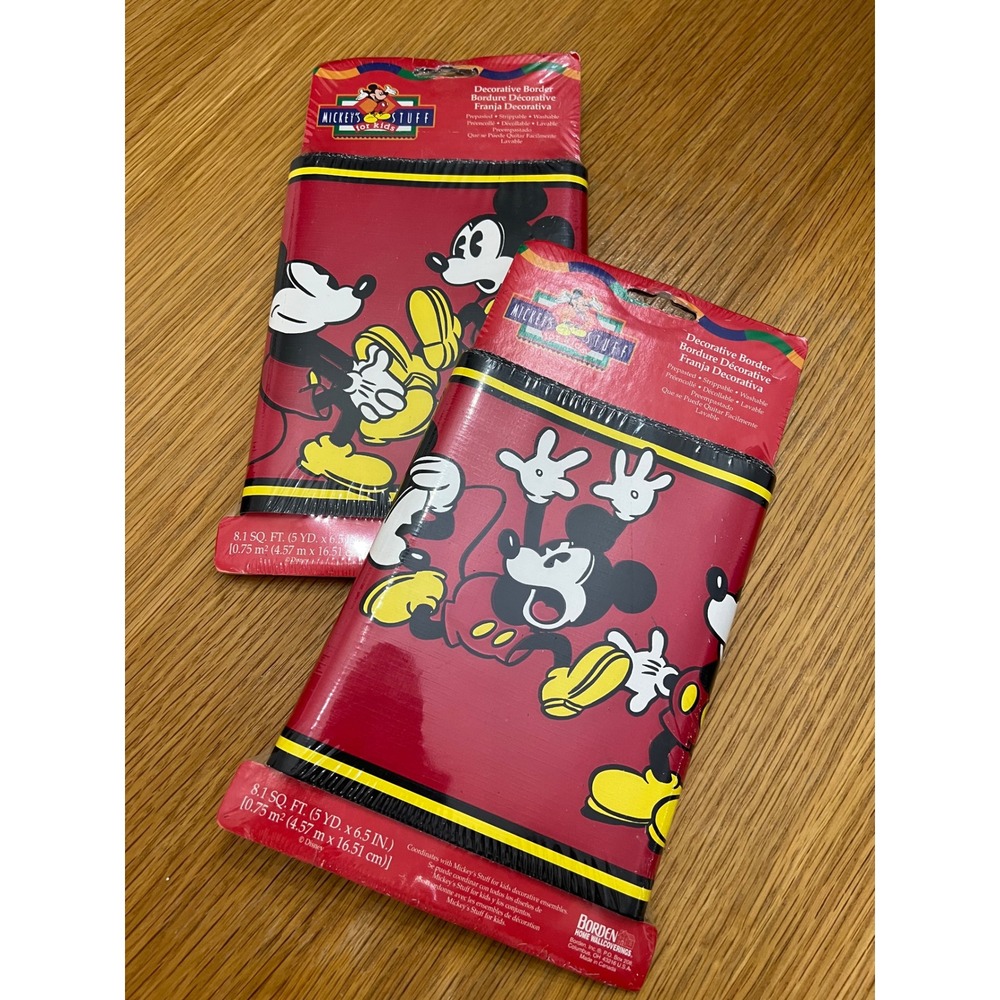 Classic Mickey Mouse Wallpaper Border Red Black 90s Mickey's‎ Stuff for Kids NOS